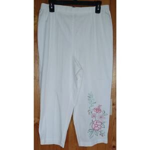 Koret Cotton Embroidered White Pants Women's 14P Capri Coastal Grandma Cottage